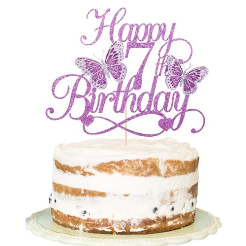 Florcmet Butterfly Happy 7th Birthday Cake TopperGlitter 3D Butterfly 7 Birthday Cake TopperBaby Shower Party Decorations - Image 1