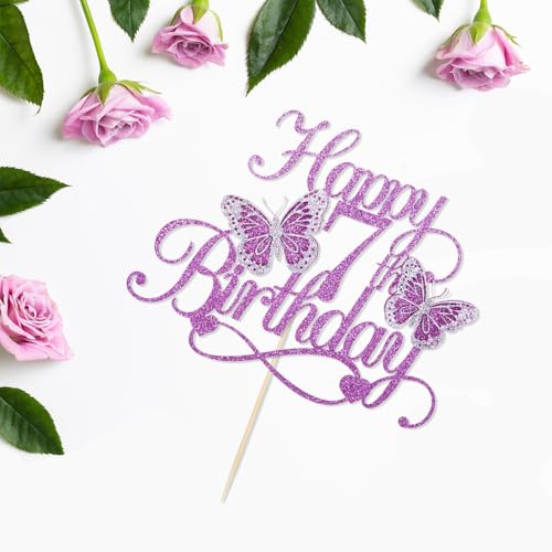Florcmet Butterfly Happy 7th Birthday Cake TopperGlitter 3D Butterfly 7 Birthday Cake TopperBaby Shower Party Decorations - Image 5