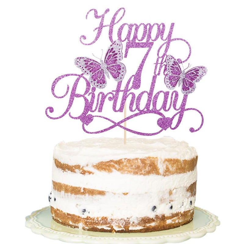 Florcmet Butterfly Happy 7th Birthday Cake TopperGlitter 3D Butterfly 7 Birthday Cake TopperBaby Shower Party Decorations - Image 3