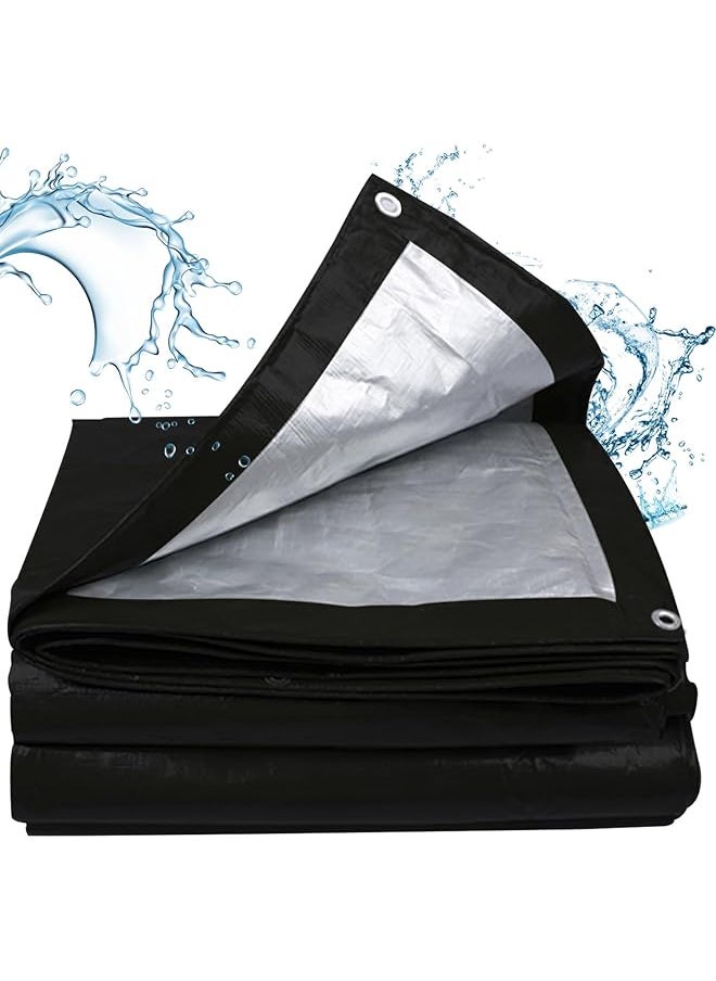 The Bros - Tarp Waterproof Heavy Duty Tarpaulin Sheet 220g/m² Thick 2.8 * 3.8m 12 Mil Tear-Proof UV Resistant Cover with Reinforced Grommets & Edges for Outdoor Garden Car Patio Camping Pool (Black) - Image 1