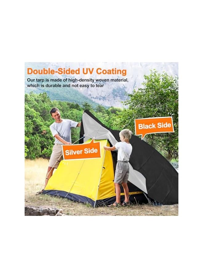 The Bros - Tarp Waterproof Heavy Duty Tarpaulin Sheet 220g/m² Thick 2.8 * 3.8m 12 Mil Tear-Proof UV Resistant Cover with Reinforced Grommets & Edges for Outdoor Garden Car Patio Camping Pool (Black) - Image 1