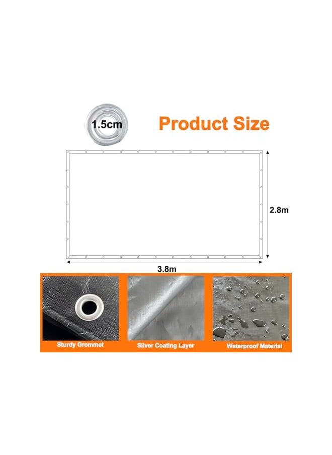 The Bros - Tarp Waterproof Heavy Duty Tarpaulin Sheet 220g/m² Thick 2.8 * 3.8m 12 Mil Tear-Proof UV Resistant Cover with Reinforced Grommets & Edges for Outdoor Garden Car Patio Camping Pool (Black) - Image 1