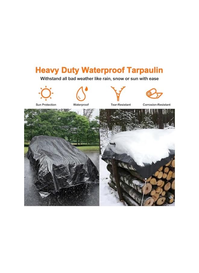 The Bros - Tarp Waterproof Heavy Duty Tarpaulin Sheet 220g/m² Thick 2.8 * 3.8m 12 Mil Tear-Proof UV Resistant Cover with Reinforced Grommets & Edges for Outdoor Garden Car Patio Camping Pool (Black) - Image 1