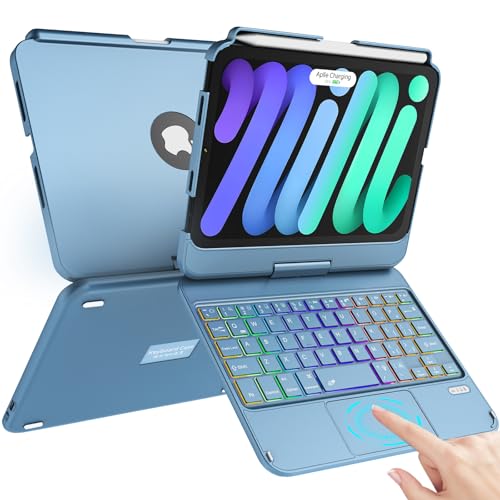 حافظة لوحة مفاتيح TaIYanG لجهاز iPad mini 7 Mini 67 مع إضاءة خلفية ملونة ولوحة تتبع، حافظة لجهاز iPad mini الجيل السادس 2021 بحجم 8.3 بوصة، قابلة للدوران 360 درجة، غلاف رقيق واقي لجهاز iPad mini الجيل السابع 2024.