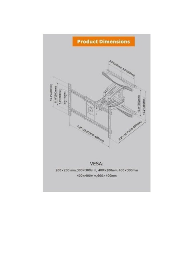 Rotary TV wall mount, suitable for 55-85 inch screens - Black. - Image 3