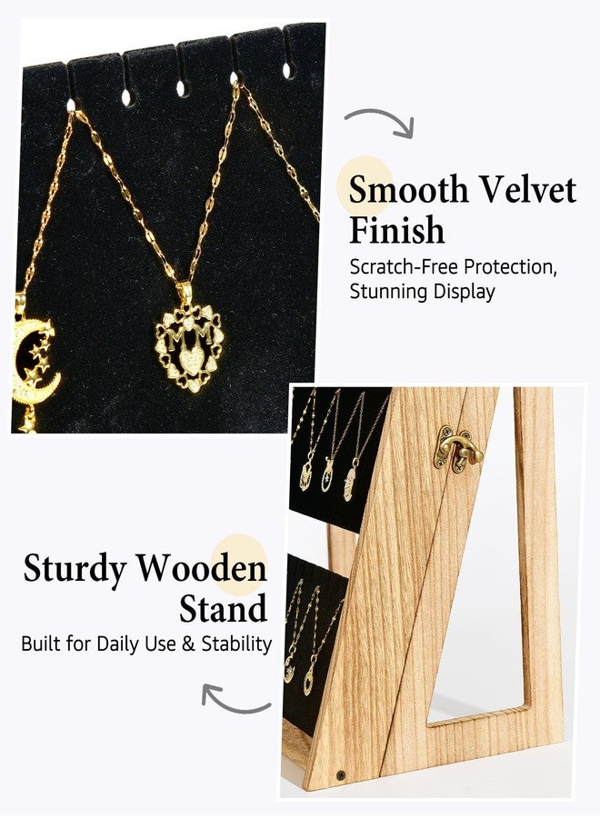 Bulado Necklace Display for Vendors, Foldable Necklace Holder with 66 Slots, 3 Tier Jewelry Display for Selling, Wood Jewelry Storage Organizer Stand with Black Velvet for Craft Show - Image 5