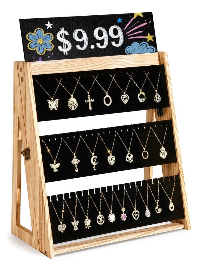 Bulado Necklace Display for Vendors, Foldable Necklace Holder with 66 Slots, 3 Tier Jewelry Display for Selling, Wood Jewelry Storage Organizer Stand with Black Velvet for Craft Show - Image 1