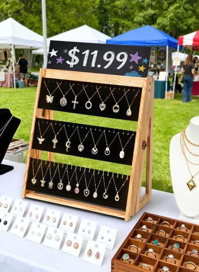 Bulado Necklace Display for Vendors, Foldable Necklace Holder with 66 Slots, 3 Tier Jewelry Display for Selling, Wood Jewelry Storage Organizer Stand with Black Velvet for Craft Show - Image 2