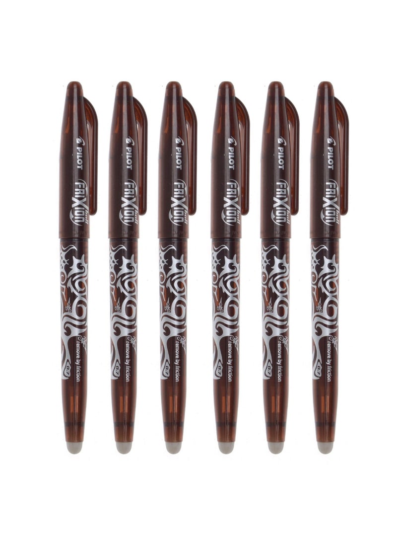 PILOT 6-Piece Frixion Erasable Ball Pen 0.7mm Tip Brown Ink - Image 1
