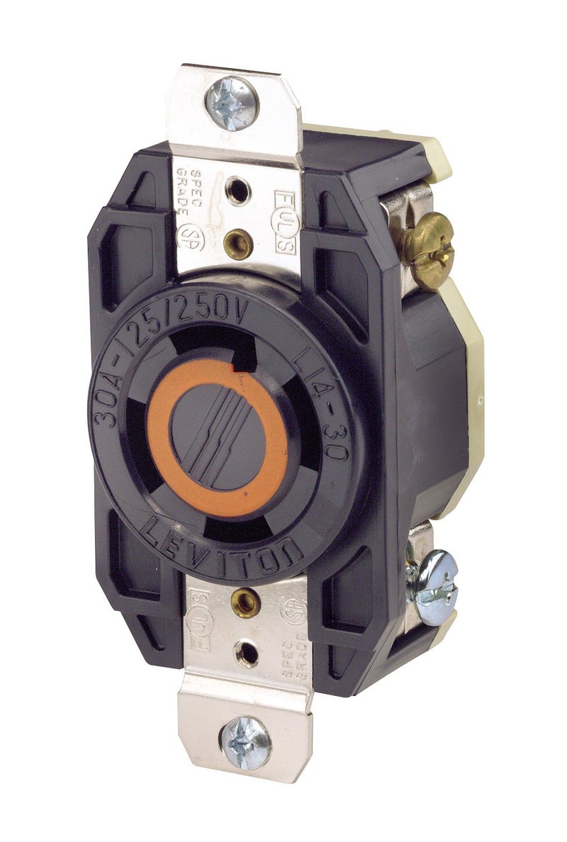 Leviton 30 Amp, 125/250 Volt, Flush Mounting Locking Receptacle, Industrial Grade, Grounding, V-0-MAX, 2710, Black - Image 3