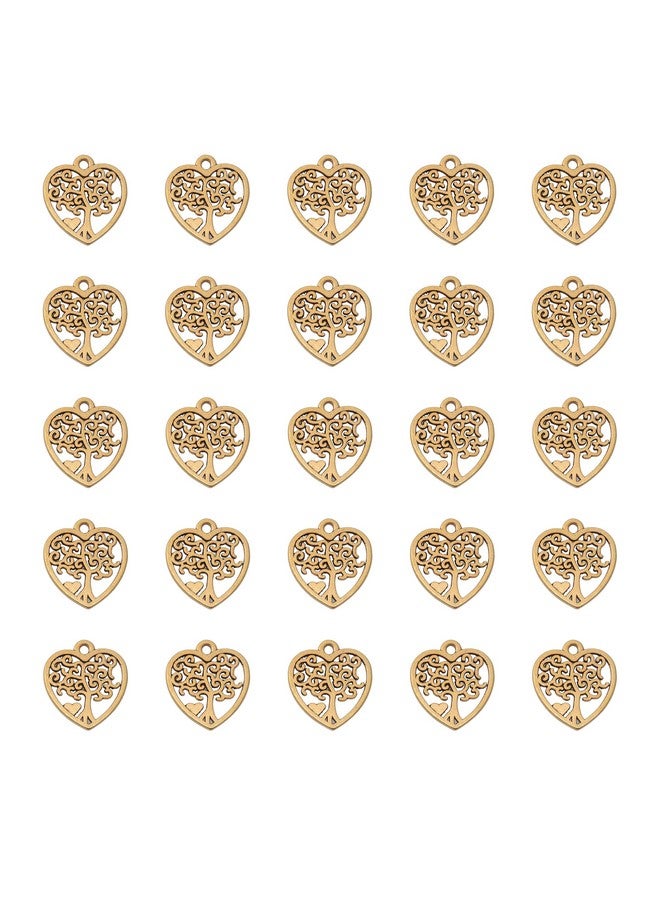 Ruwado 50 Pcs Tree of Life with Heart Shape 2 x 1.7 cm Charms Vintage Cute Hollow Small Pendants for DIY Jewelry Making Kits Necklace Bracelet Keychain Earring Thanksgiving Decoration Supplies, Metal, - Image 1