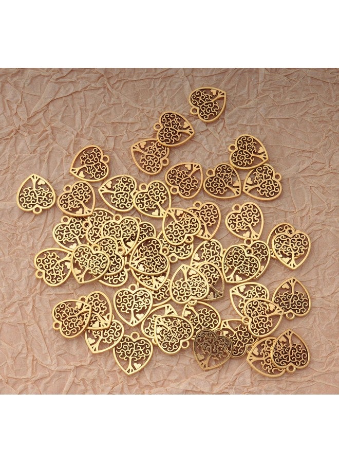 Ruwado 50 Pcs Tree of Life with Heart Shape 2 x 1.7 cm Charms Vintage Cute Hollow Small Pendants for DIY Jewelry Making Kits Necklace Bracelet Keychain Earring Thanksgiving Decoration Supplies, Metal, - Image 2