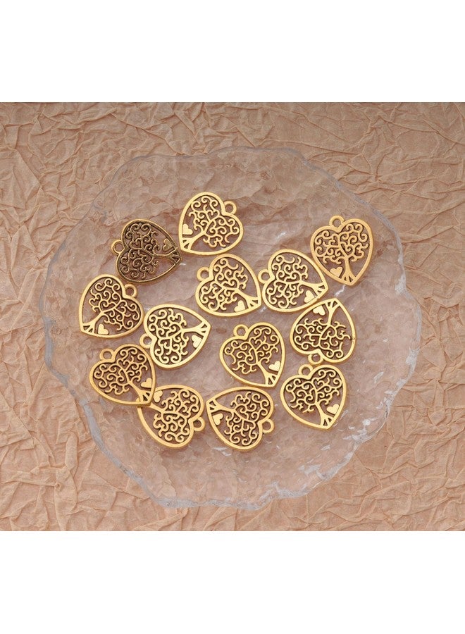 Ruwado 50 Pcs Tree of Life with Heart Shape 2 x 1.7 cm Charms Vintage Cute Hollow Small Pendants for DIY Jewelry Making Kits Necklace Bracelet Keychain Earring Thanksgiving Decoration Supplies, Metal, - Image 3