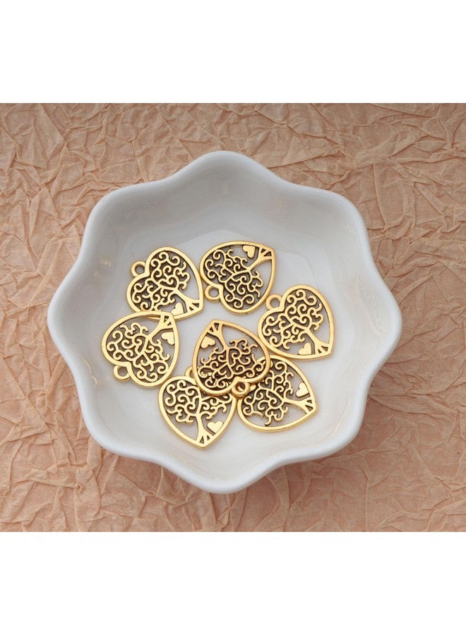 Ruwado 50 Pcs Tree of Life with Heart Shape 2 x 1.7 cm Charms Vintage Cute Hollow Small Pendants for DIY Jewelry Making Kits Necklace Bracelet Keychain Earring Thanksgiving Decoration Supplies, Metal, - Image 5