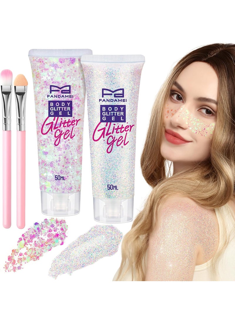 FANDAMEI - FANDAMEI Body Glitter, 2PCS Body and Face Glitter White, 1PCS Chunky Glitter 1PCS Fine Glitter Gel, Face Glitter Makeup, Hair Glitter Gel, Glitter for Mermaid Makeup, Halloween Festival Rave Glitter - Image 1