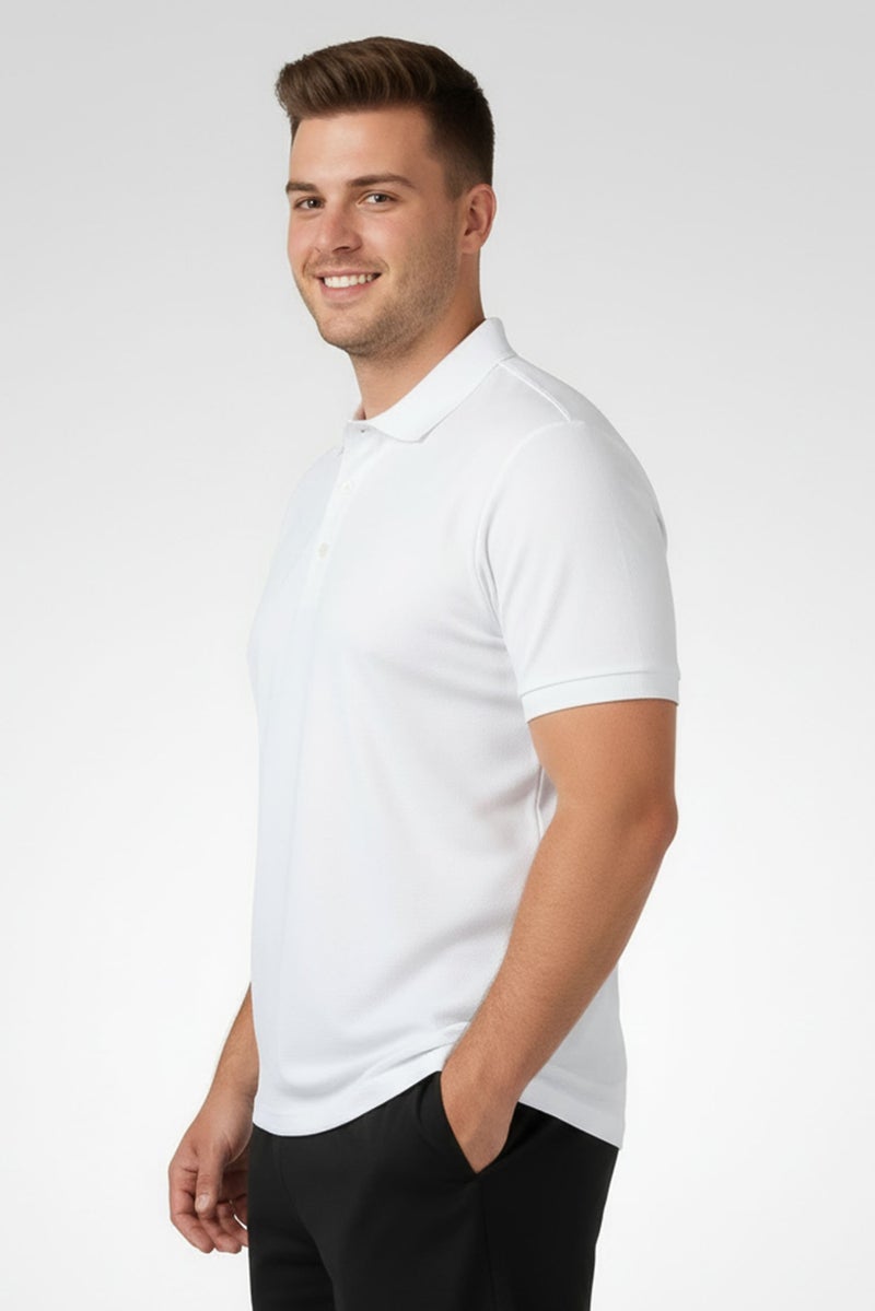 Greg Norman Men Sportswear Fit Short Sleeve Stripe Polo Shirt, White - Image 4