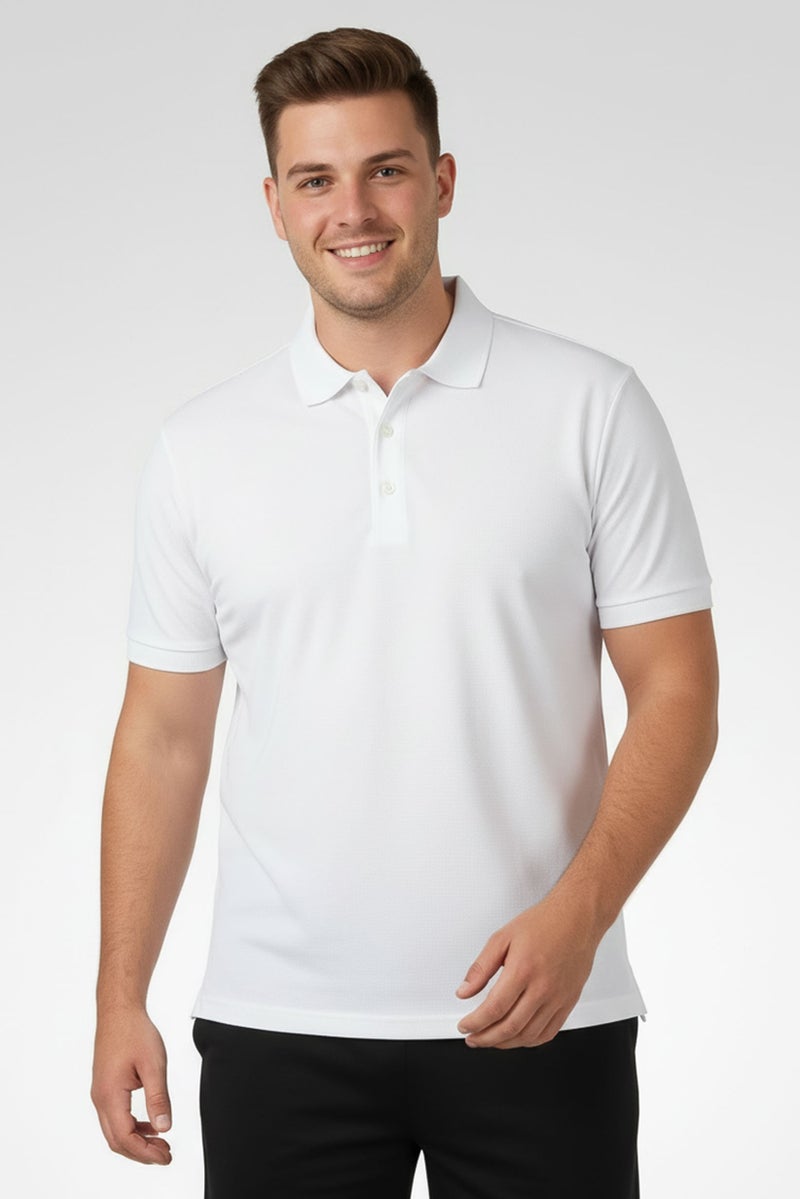 Greg Norman Men Sportswear Fit Short Sleeve Stripe Polo Shirt, White - Image 1