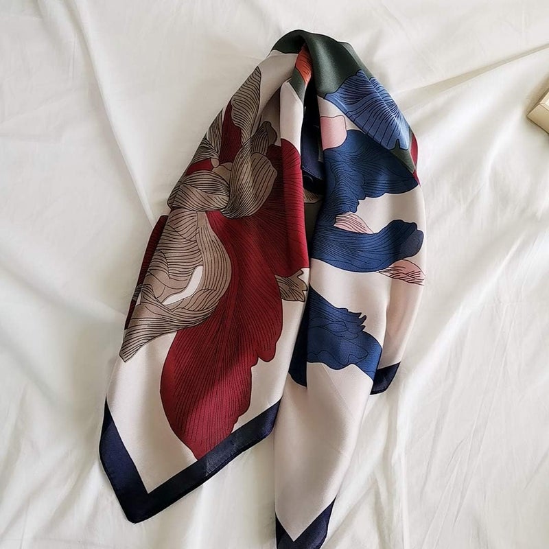 FONYVE Silk Feeling Scarf Medium Square Satin Head Scarf for Women 27.5 × 27.5 inches - Image 2