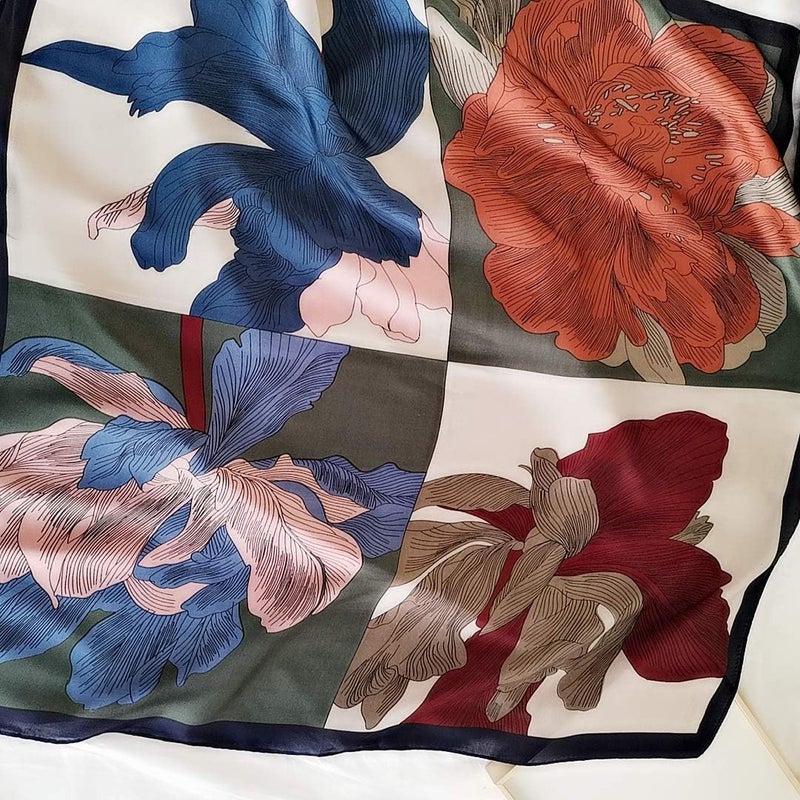 FONYVE Silk Feeling Scarf Medium Square Satin Head Scarf for Women 27.5 × 27.5 inches - Image 1