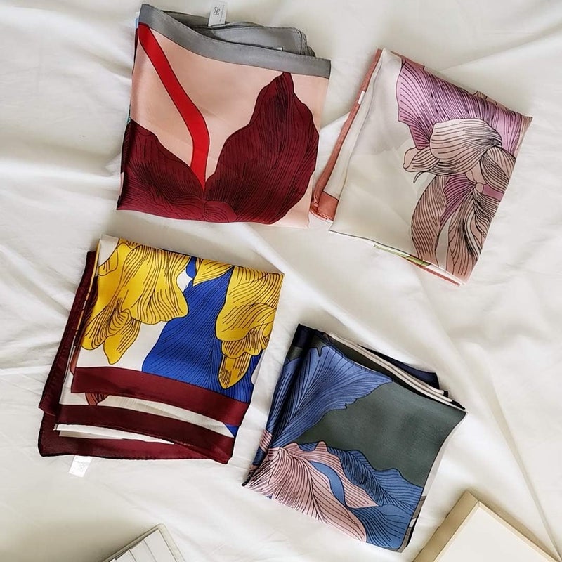 FONYVE Silk Feeling Scarf Medium Square Satin Head Scarf for Women 27.5 × 27.5 inches - Image 5