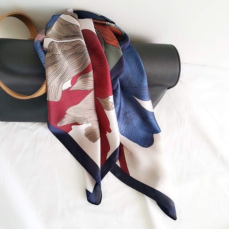 FONYVE Silk Feeling Scarf Medium Square Satin Head Scarf for Women 27.5 × 27.5 inches - Image 4