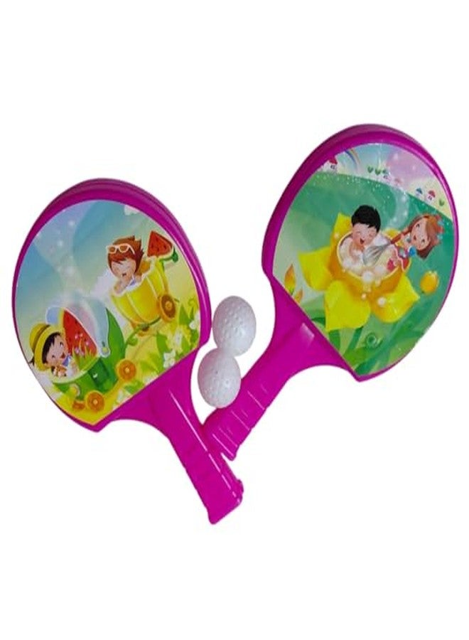 JNil Plastic Table Tennis Badminton Racquet and Ball for Kids Multicolour (Pack of 2) (Pink- Orange) - Image 1