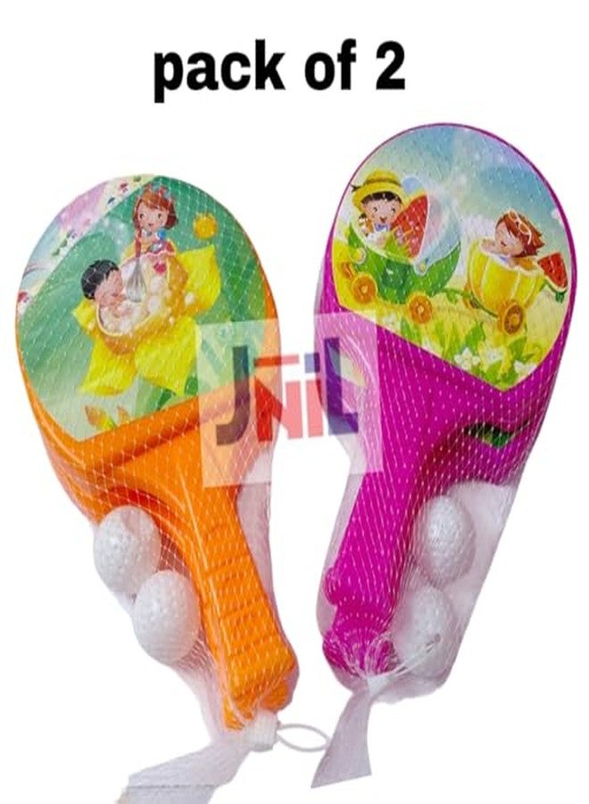 JNil Plastic Table Tennis Badminton Racquet and Ball for Kids Multicolour (Pack of 2) (Pink- Orange) - Image 3