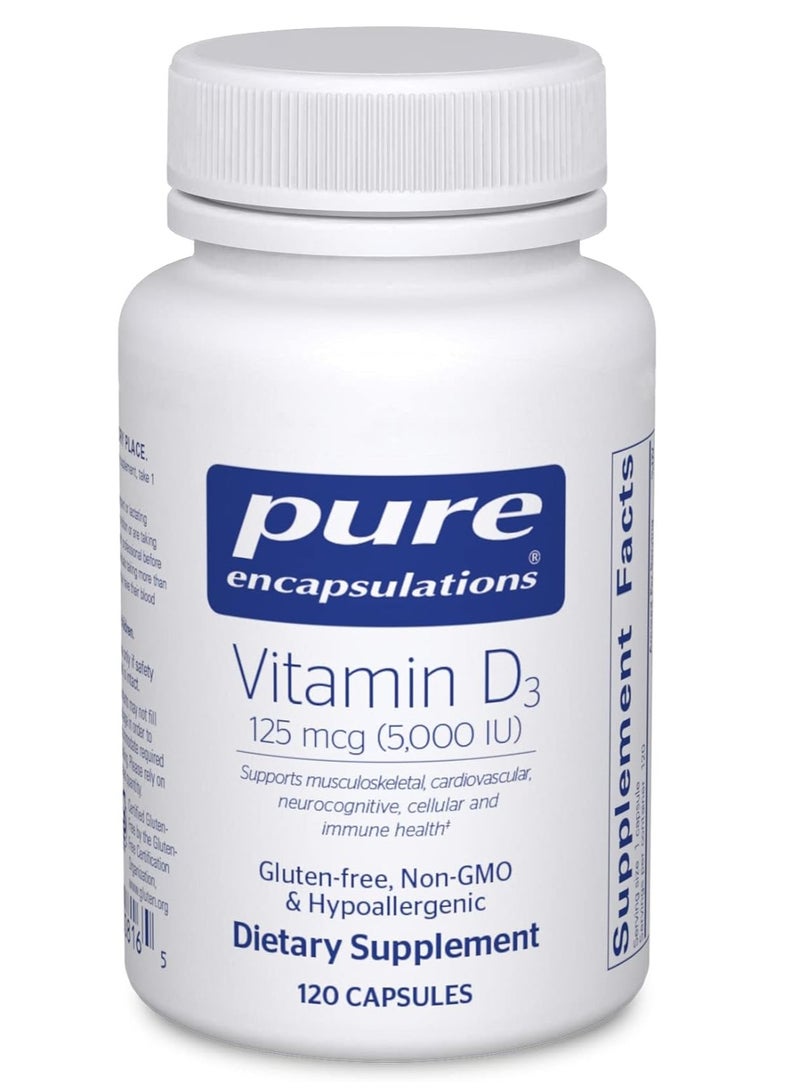 Pure Encapsulations Vitamin D3 125 mcg (5,000 IU)  Supplement to Support Bone, Joint, Breast, Heart, Colon, and Immune Health 120 Capsules - Image 1