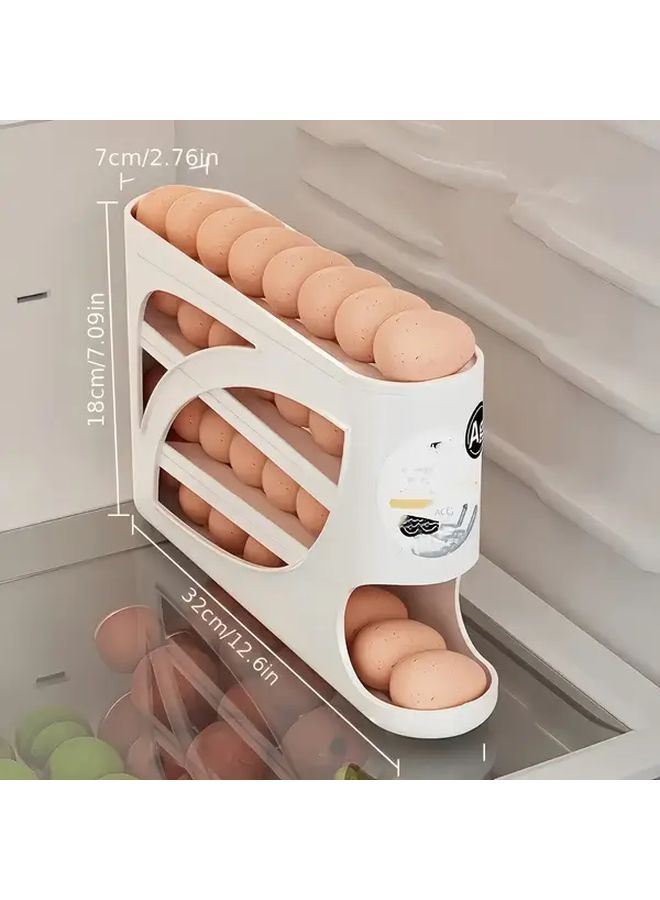حامل بيض متدحرج من 4 طبقات أبيض بتصميم باب جانبي يحمل 30 بيضة لتخزين ثلاجة المطبخ - Image 2