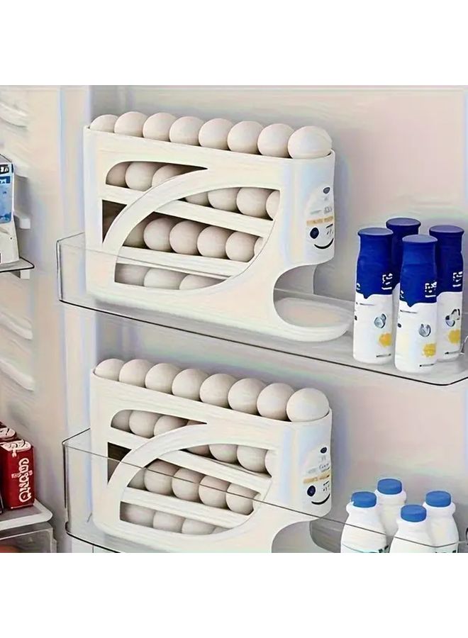 حامل بيض متدحرج من 4 طبقات أبيض بتصميم باب جانبي يحمل 30 بيضة لتخزين ثلاجة المطبخ - Image 4