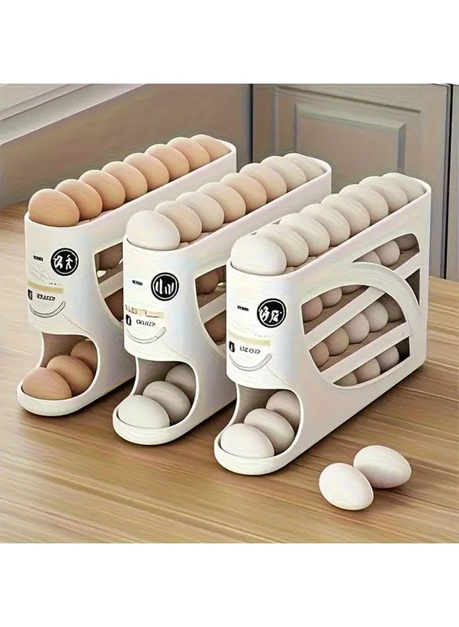 حامل بيض متدحرج من 4 طبقات أبيض بتصميم باب جانبي يحمل 30 بيضة لتخزين ثلاجة المطبخ - Image 1