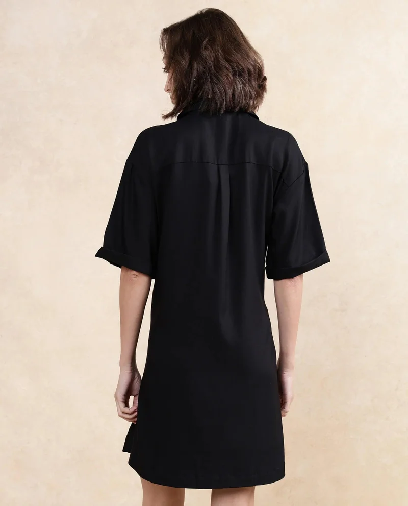 Rareism Women's Formal A-Line Shirt Dress With Pleats