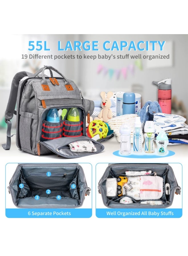 Generic Diaper Bag Backpack, Large Baby Diaper Bags for Boys Girls, Baby Bag with USB Charging Port, Multifunction Waterproof Travel Back Pack for Moms Dads, Grey  - Image 2