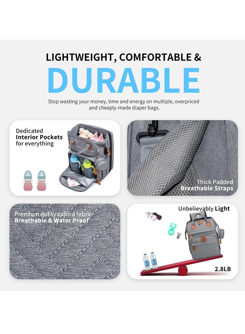 Generic Diaper Bag Backpack, Large Baby Diaper Bags for Boys Girls, Baby Bag with USB Charging Port, Multifunction Waterproof Travel Back Pack for Moms Dads, Grey  - Image 4