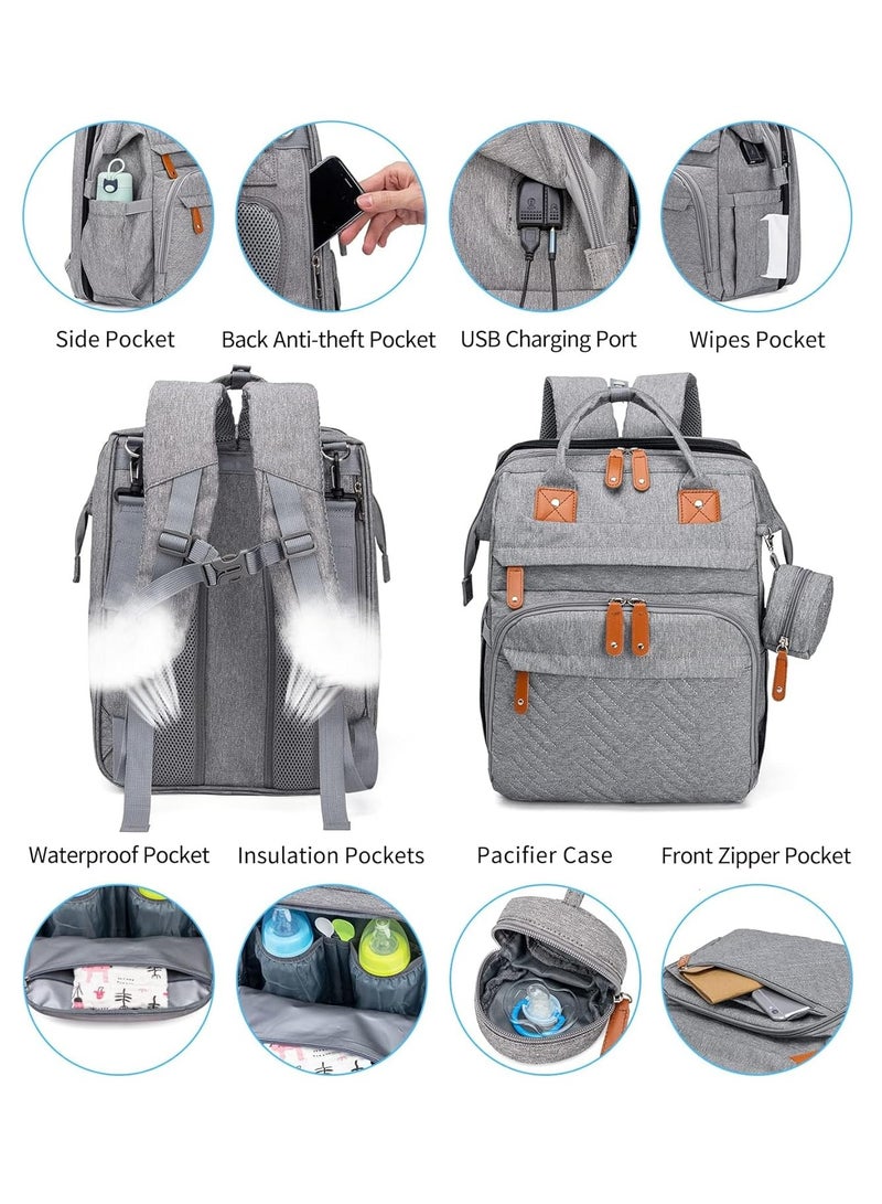 Generic Diaper Bag Backpack, Large Baby Diaper Bags for Boys Girls, Baby Bag with USB Charging Port, Multifunction Waterproof Travel Back Pack for Moms Dads, Grey  - Image 3