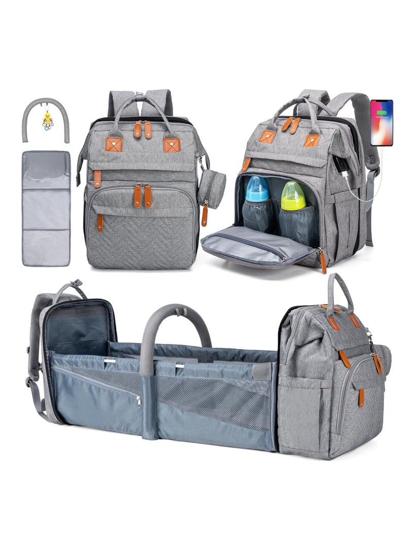 Generic Diaper Bag Backpack, Large Baby Diaper Bags for Boys Girls, Baby Bag with USB Charging Port, Multifunction Waterproof Travel Back Pack for Moms Dads, Grey  - Image 1