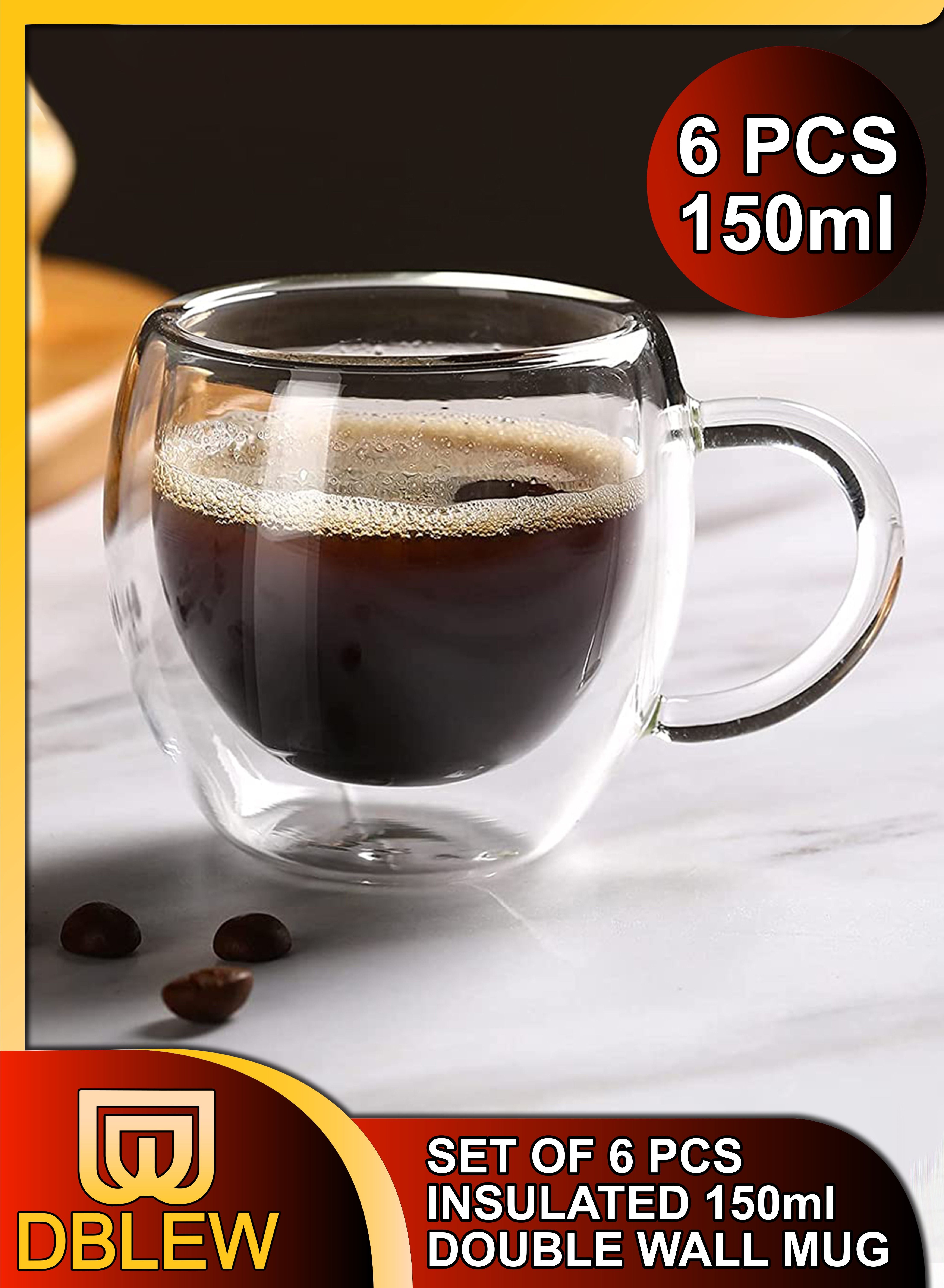 Pack Of 6 Insulated Double Wall Cups With Handle Espresso Latte Cappuccino Shot Glasses Clear Tea Coffee Mugs 150ml For Hot And Cold Beverages 