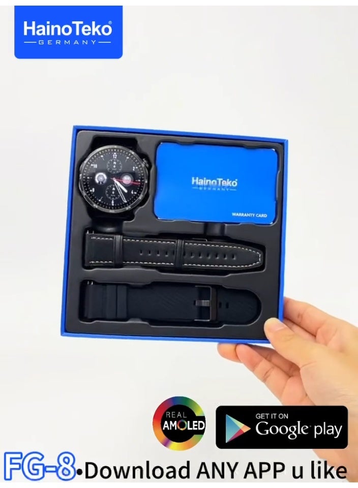Haino Teko ساعة هينو تيكو FG-8 الذكية بنظام أندرويد مع دعم شريحة 5G شاشة AMOLED حقيقية وكاميرا دوارة وحزامين مصممة للرجال باللون الأسود - Image 2