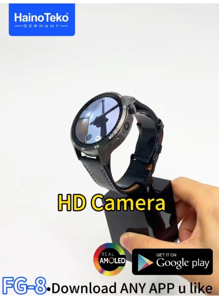 Haino Teko ساعة هينو تيكو FG-8 الذكية بنظام أندرويد مع دعم شريحة 5G شاشة AMOLED حقيقية وكاميرا دوارة وحزامين مصممة للرجال باللون الأسود - Image 5