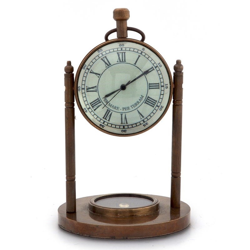 Little India Antique Clock and Compass Handicraft Brass - Image 1