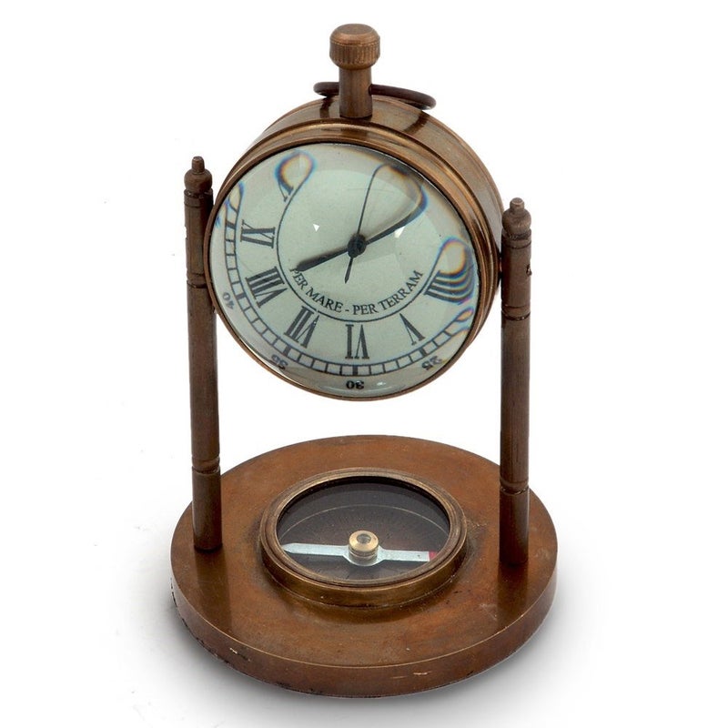 Little India Antique Clock and Compass Handicraft Brass - Image 2