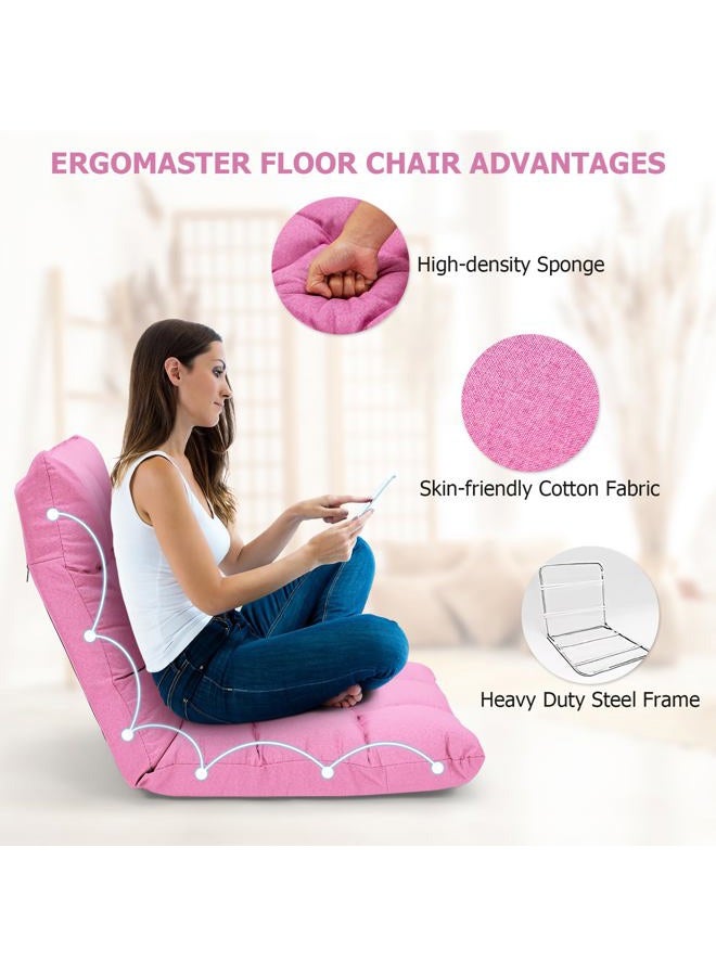 ERGOMASTER Pink Memory Foam Gaming Chair, 14-Position Adjustable Floor Chair for Relaxing, Reading, Video Games, Lightweight Foldable Design, 264 lbs Capacity - Image 4
