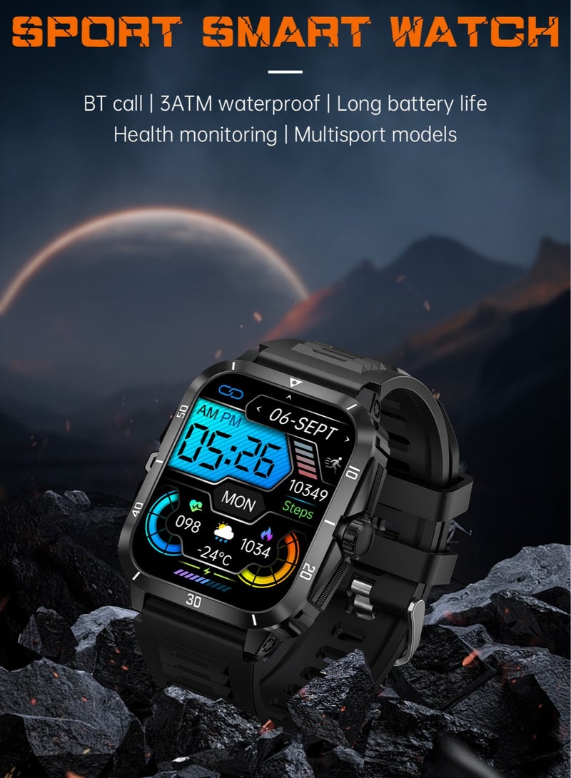 Smart Watches for Men (Make/Answer Calls) with 3ATM Waterproof, Tactical Rugged Watch 1.96" HD Screen Heart Rate Sleep Monitor 100+ Sports Modes Fitness Tracker Compatible with Android iPhone - Image 5