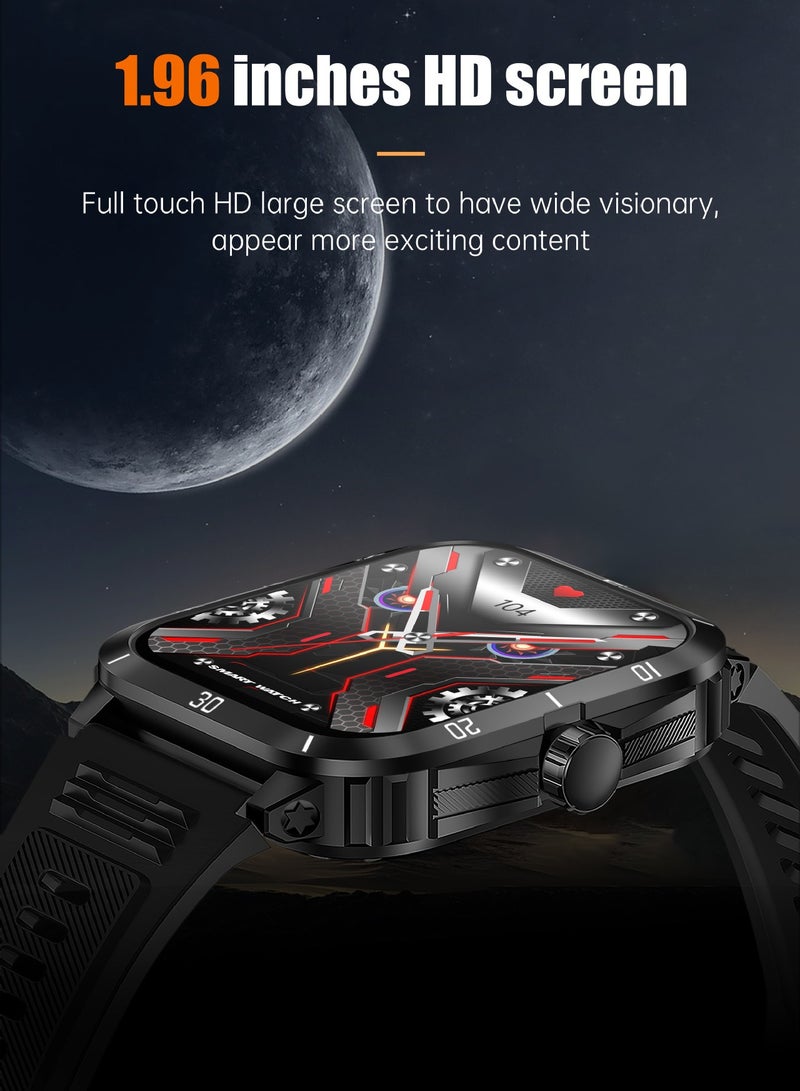 Smart Watches for Men (Make/Answer Calls) with 3ATM Waterproof, Tactical Rugged Watch 1.96" HD Screen Heart Rate Sleep Monitor 100+ Sports Modes Fitness Tracker Compatible with Android iPhone - Image 3