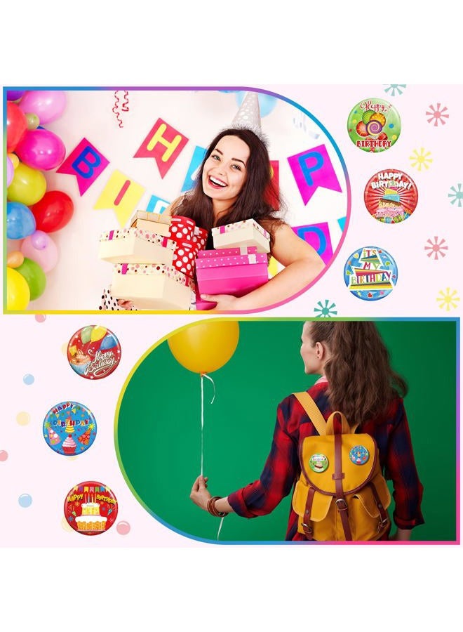 Bonuci 2 1/4 Inches Pin for Happy Birthday Button Pinback Buttons Colorful Button Pins Party Pins for Adult Birthday Party Supplies, 12 Styles, metal and plastic, polyester film, no gemstone - Image 3