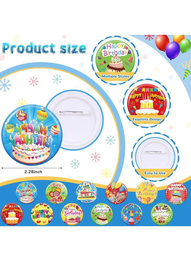 Bonuci 2 1/4 Inches Pin for Happy Birthday Button Pinback Buttons Colorful Button Pins Party Pins for Adult Birthday Party Supplies, 12 Styles, metal and plastic, polyester film, no gemstone - Image 2