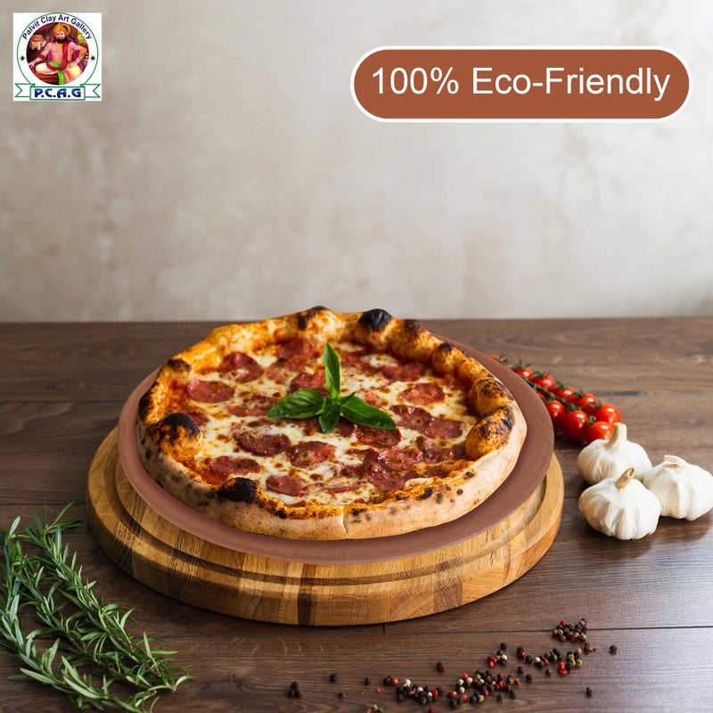 PALVIT CLAY ART GALLERY (P.C.A.G) طاسة بالفيت الطينية لعمل الروتي (9 بوصة) | طاسة من الطين | طاسة طينية للطهي على الغاز | طاسة روتي مصنوعة يدويًا من الفخار مع مقبض باكليت (بني) - Image 3