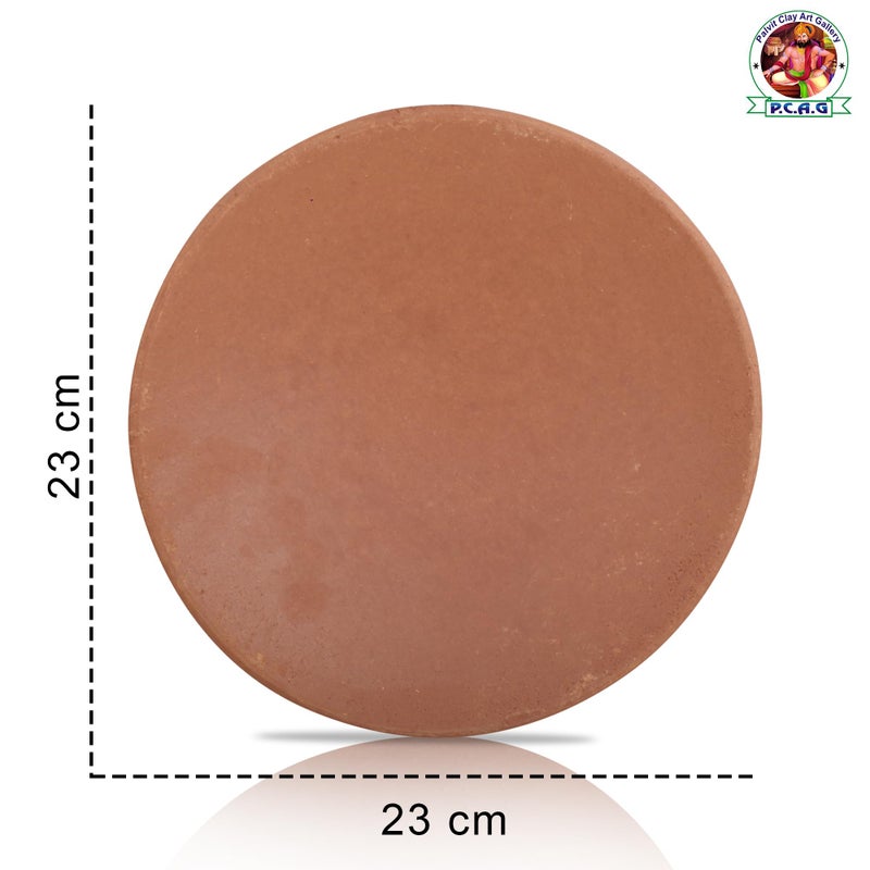 PALVIT CLAY ART GALLERY (P.C.A.G) طاسة بالفيت الطينية لعمل الروتي (9 بوصة) | طاسة من الطين | طاسة طينية للطهي على الغاز | طاسة روتي مصنوعة يدويًا من الفخار مع مقبض باكليت (بني) - Image 5