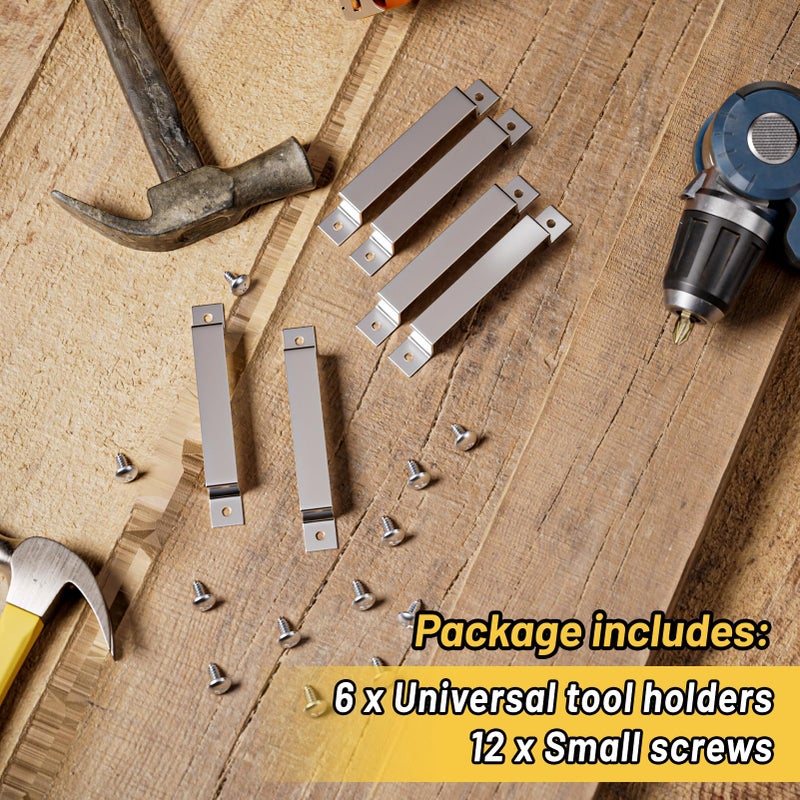maycelon Tape Measure Clip Tape Measure Holder Bench Belt Universal Tool with Screws Stainless Steel Tool Hanger Storage Dock for Mount Drill Power Tape Measures and Belt Clips (6 Pcs, Silver) - Image 3