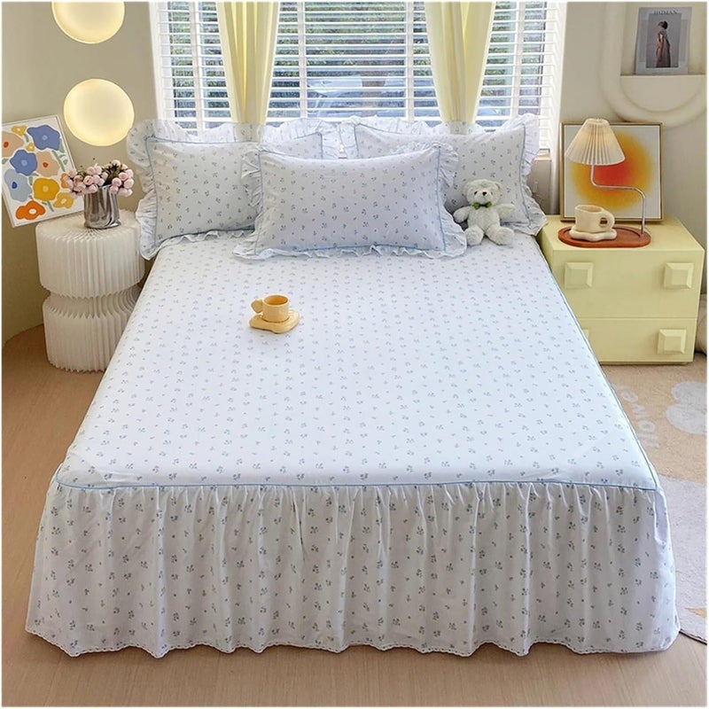 1PC Cotton Bed Skirt Queen/King Size Floral Printed Sheet with Ruffles Full for Single(Color 14,150x200x45cm 1pc)